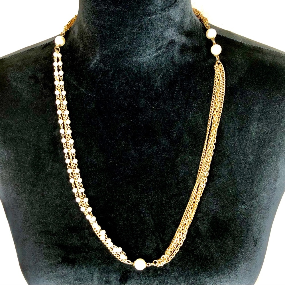Vintage Gold Tone and Pearl Multi Strand Necklace - Picture 4 of 8